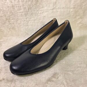 SAS Milano Pump Navy Leather Comfort Low Heel Women 10.5 WIDE NEW
